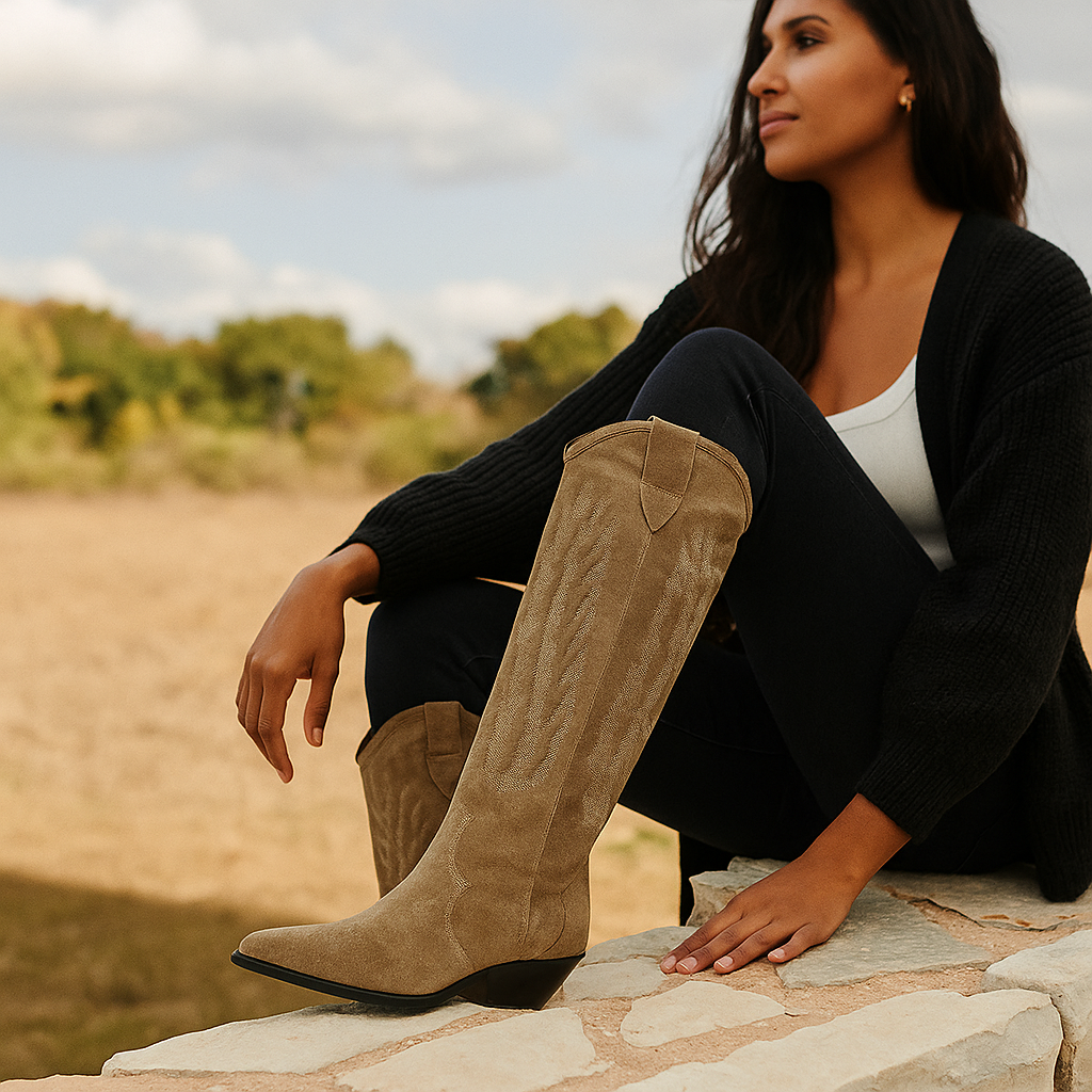 Botas mujer estilo cowboy con bordado lateral - Adara