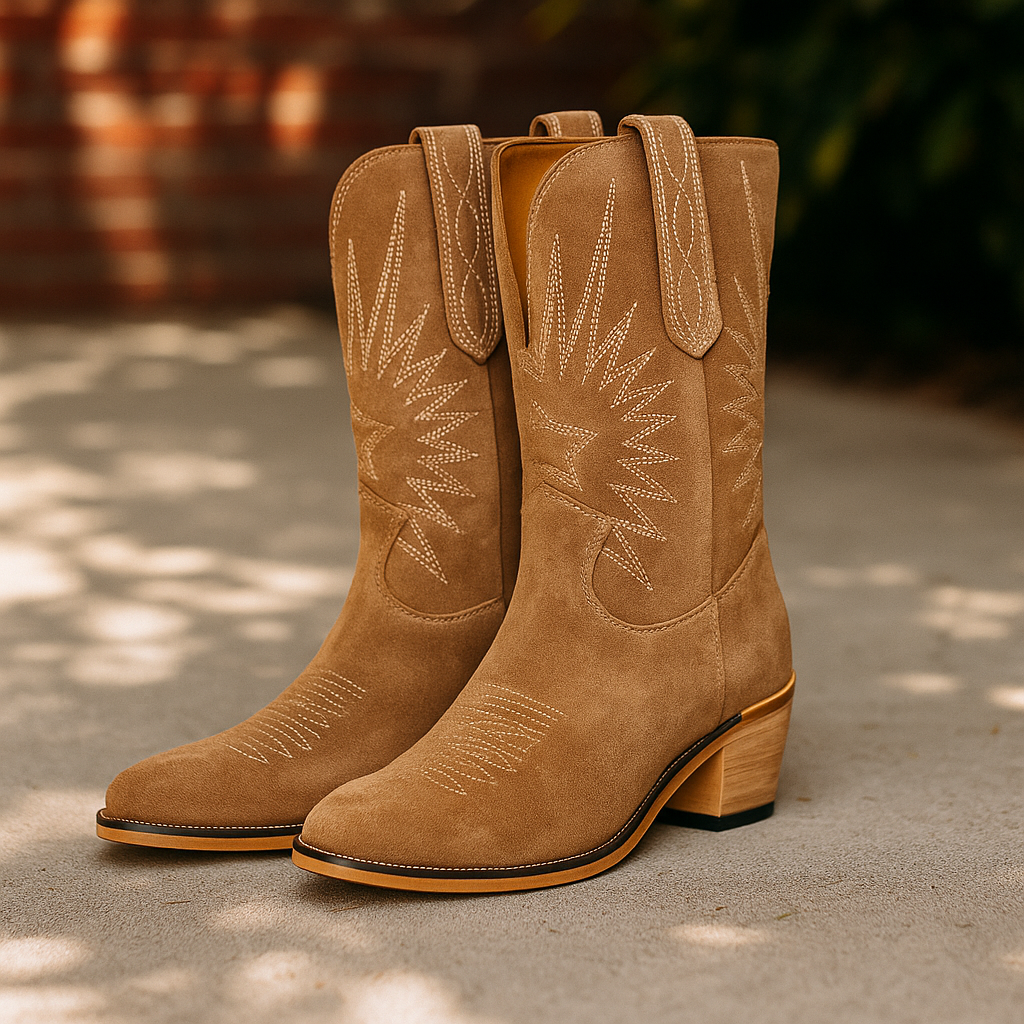 Botas cowboy mujer con bordado y tacon bajo - Ivanna