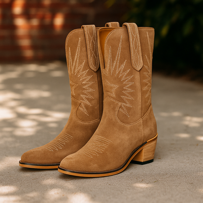 Botas cowboy mujer con bordado y tacon bajo - Ivanna