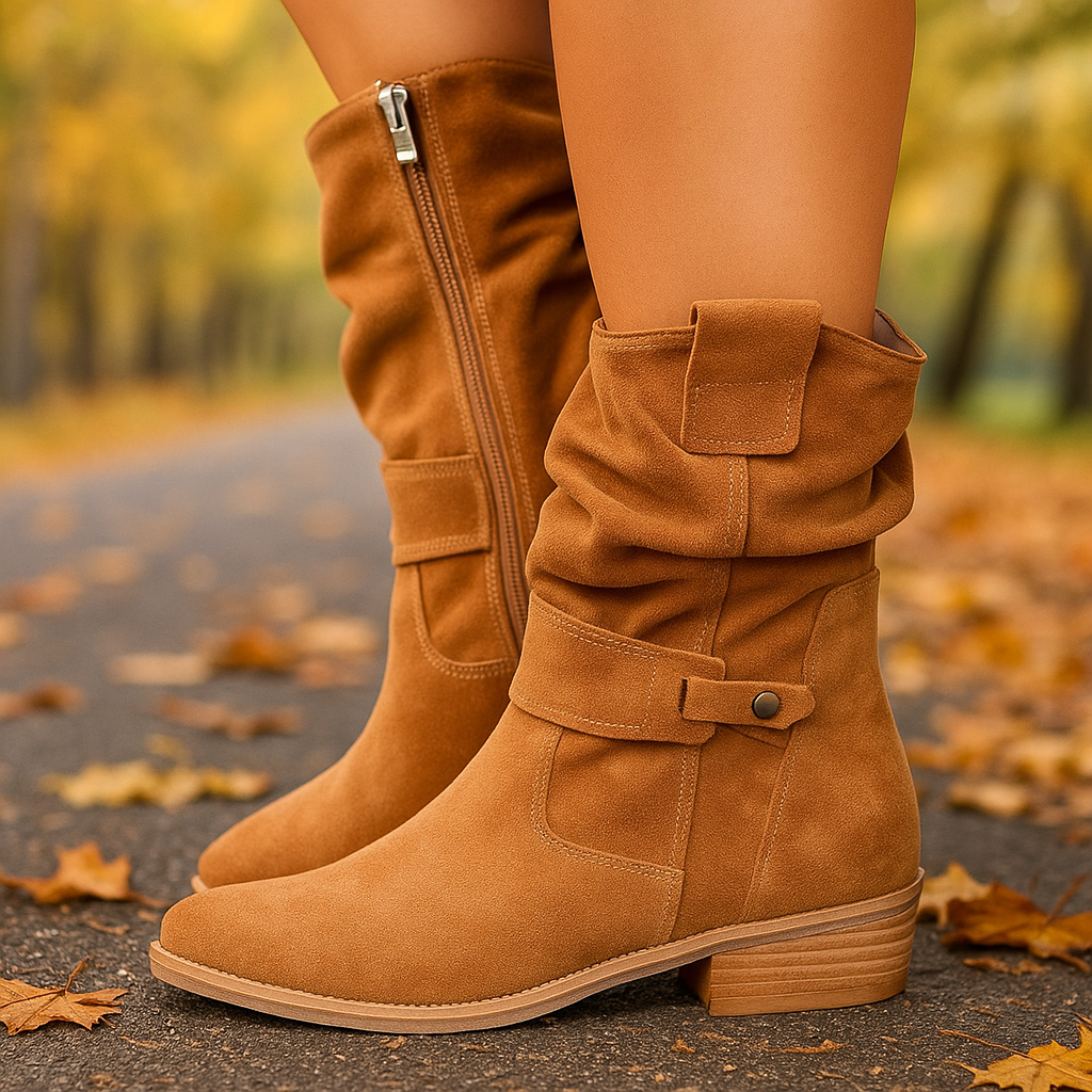 Botas mujer caña media estilo arrugado con tacon bajo - Kaira