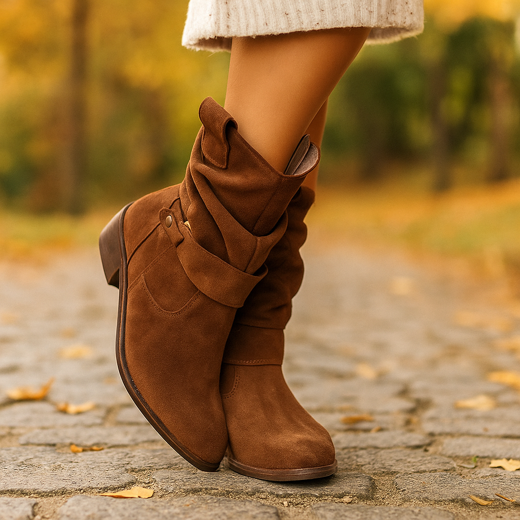 Botas mujer caña media estilo arrugado con tacon bajo - Kaira