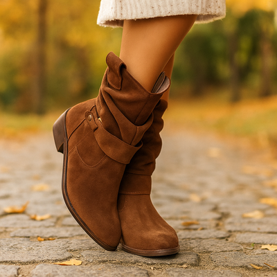 Botas mujer caña media estilo arrugado con tacon bajo - Kaira