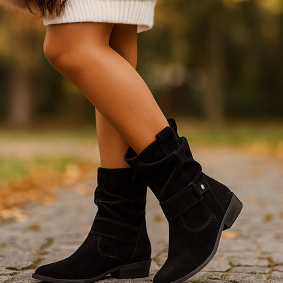 Botas mujer caña media estilo arrugado con tacon bajo - Kaira