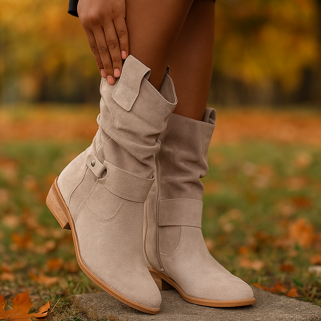 Botas mujer caña media estilo arrugado con tacon bajo - Kaira