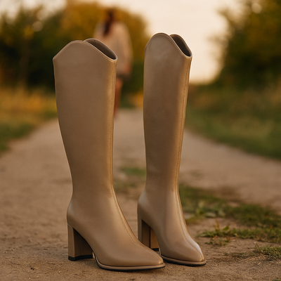 Botas mujer caña alta piel vegana con tacon cuadrado - Amilcar