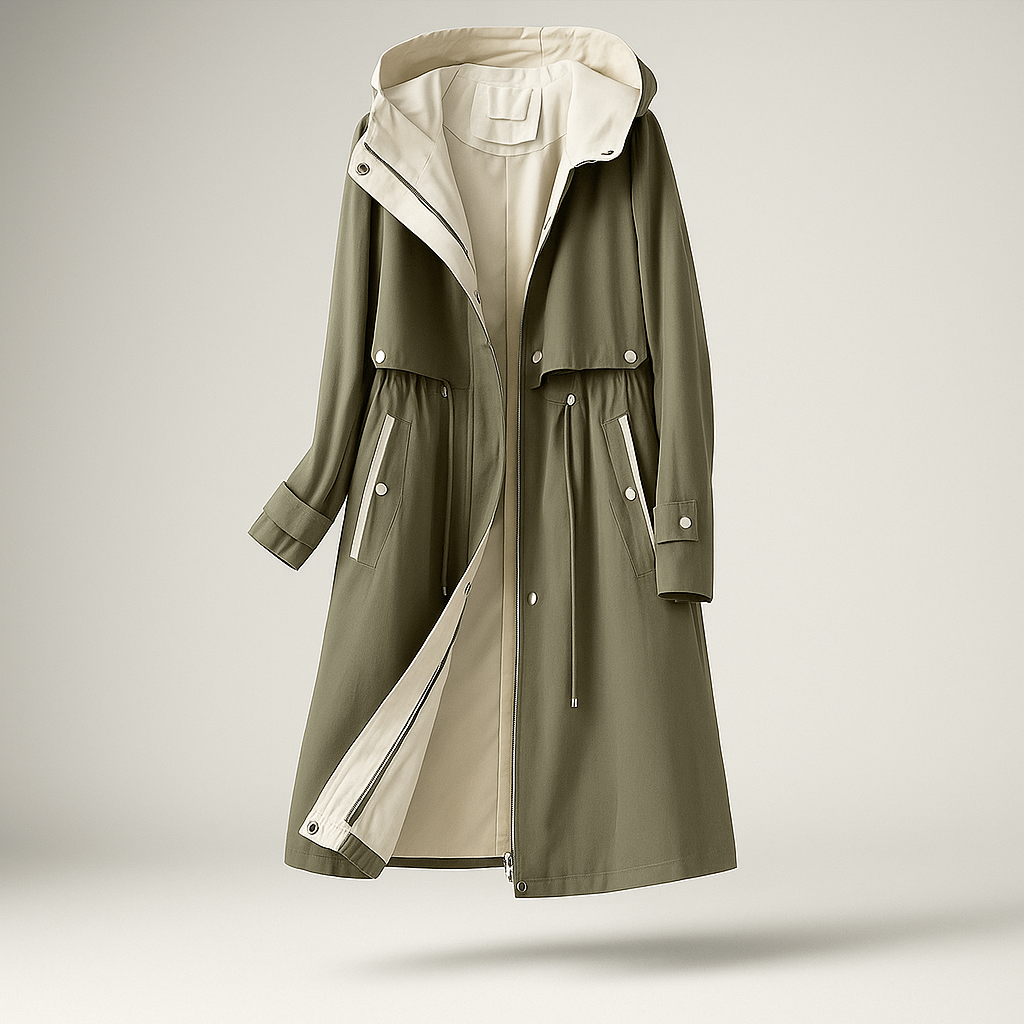 Abrigo mujer trench largo con capucha ajustable - Isolde