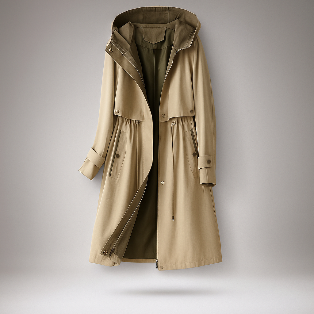 Abrigo mujer trench largo con capucha ajustable - Isolde