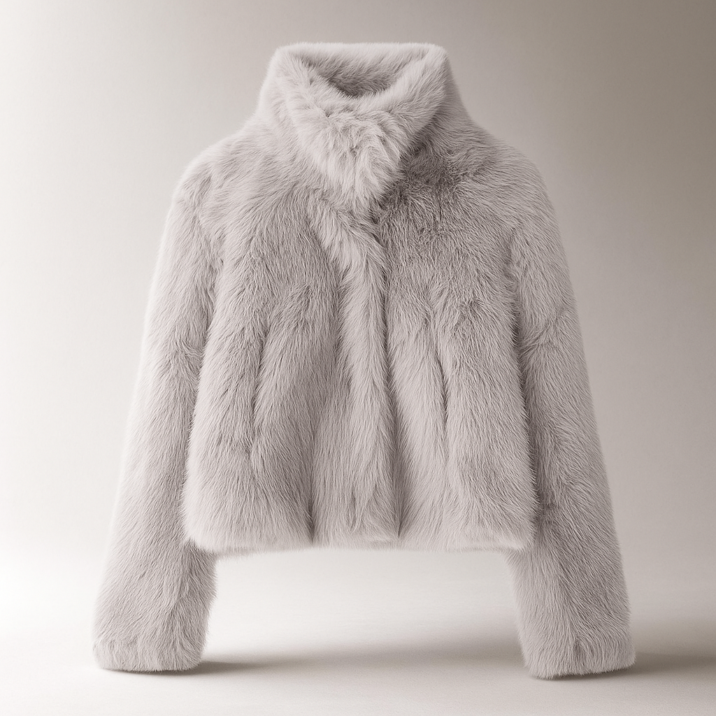 Abrigo mujer corto de pelo sintetico vegano elegante - Yuliana