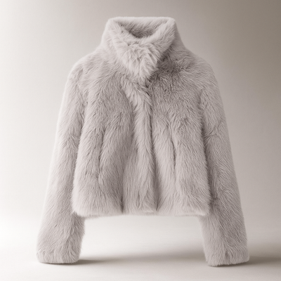 Abrigo mujer corto de pelo sintetico vegano elegante - Yuliana