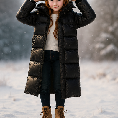 Abrigo acolchado largo para niña con capucha - Emma
