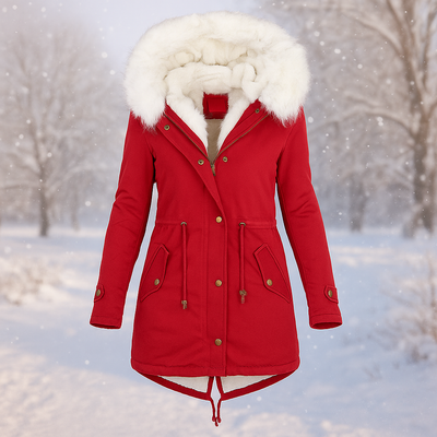 Abrigo de invierno elegante con capucha de pelo sintetico - Paula