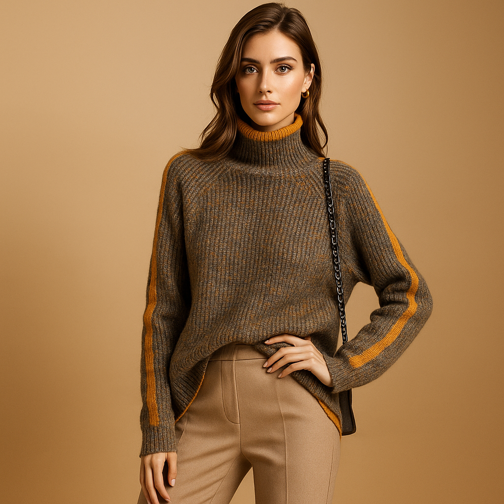 Sueter de mujer cuello alto con rayas en mangas - Kyla