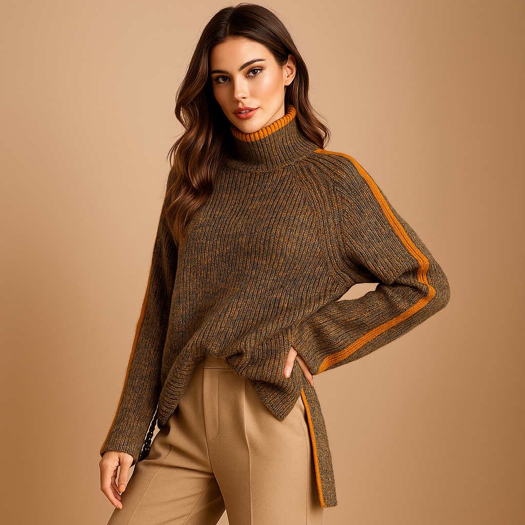 Sueter de mujer cuello alto con rayas en mangas - Kyla