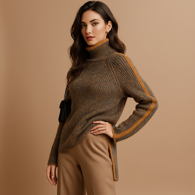 Sueter de mujer cuello alto con rayas en mangas - Kyla