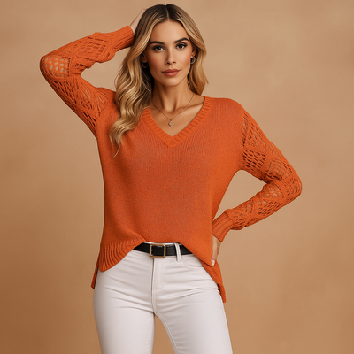 Sueter de mujer manga calada cuello en V - Erendira