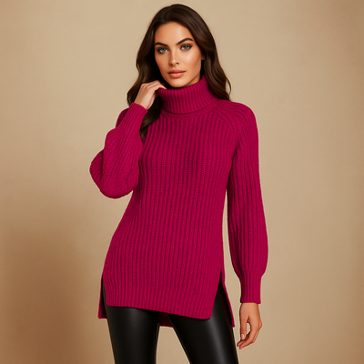 Sueter de mujer cuello alto tejido largo - Zora