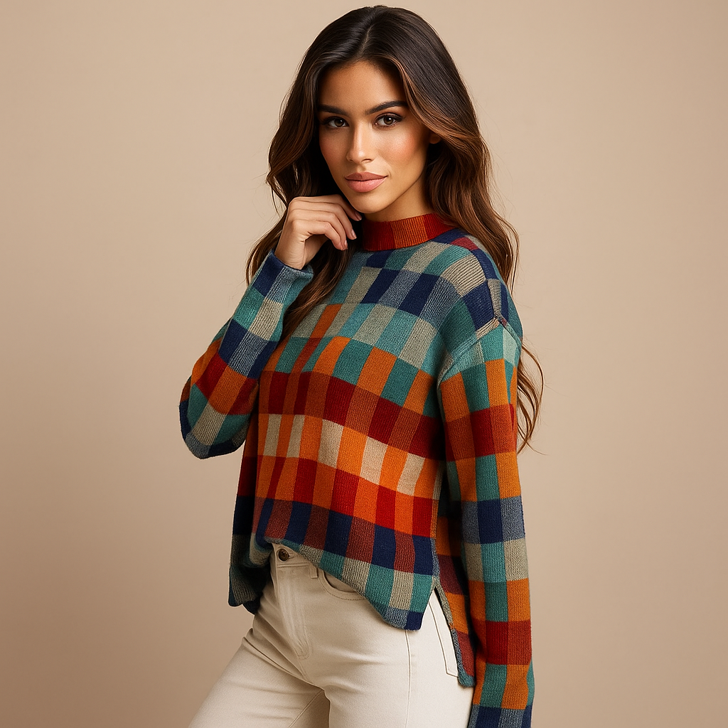 Sueter de mujer estampado cuadros multicolor - Maëlle