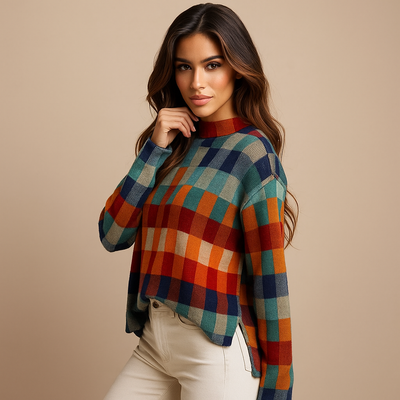 Sueter de mujer estampado cuadros multicolor - Maëlle