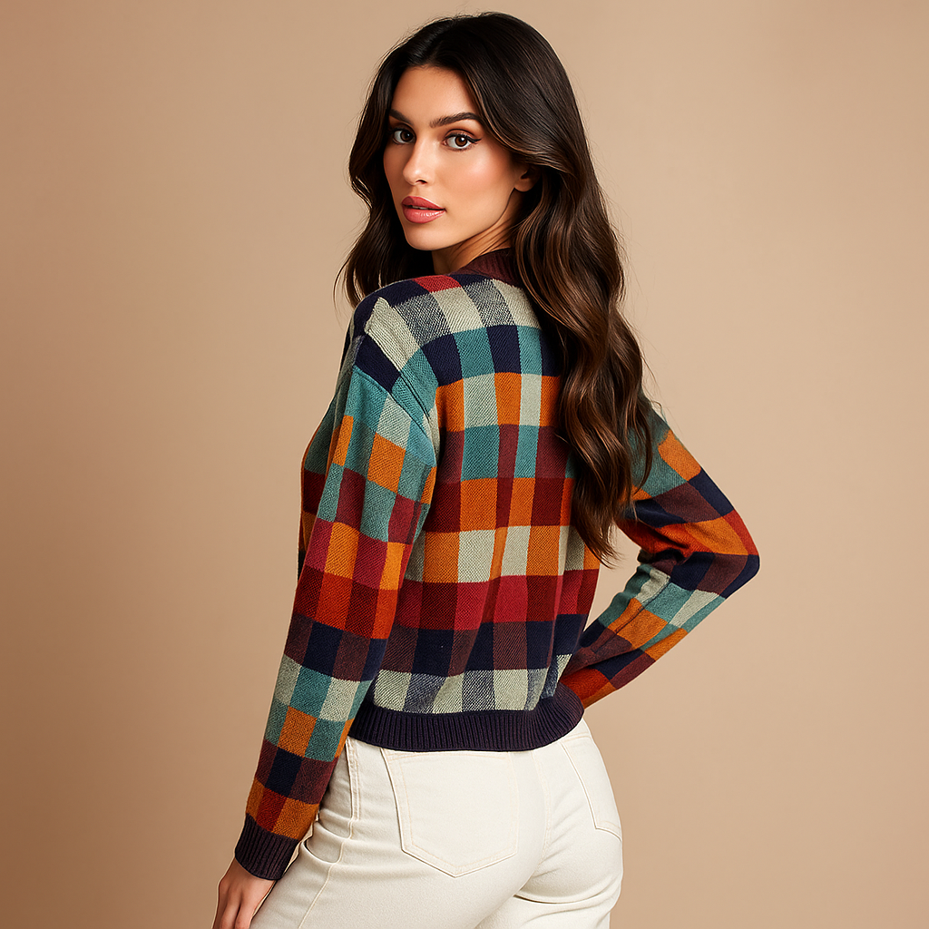 Sueter de mujer estampado cuadros multicolor - Maëlle