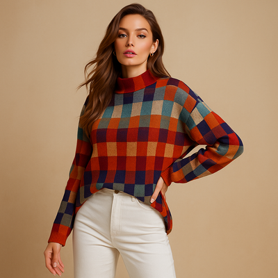 Sueter de mujer estampado cuadros multicolor - Maëlle