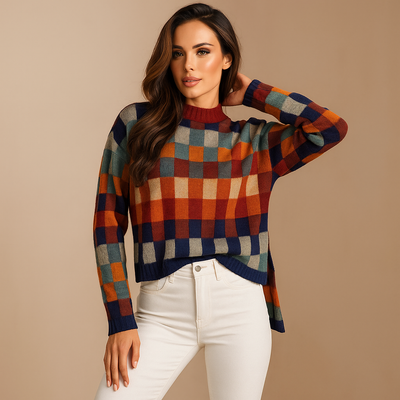 Sueter de mujer estampado cuadros multicolor - Maëlle