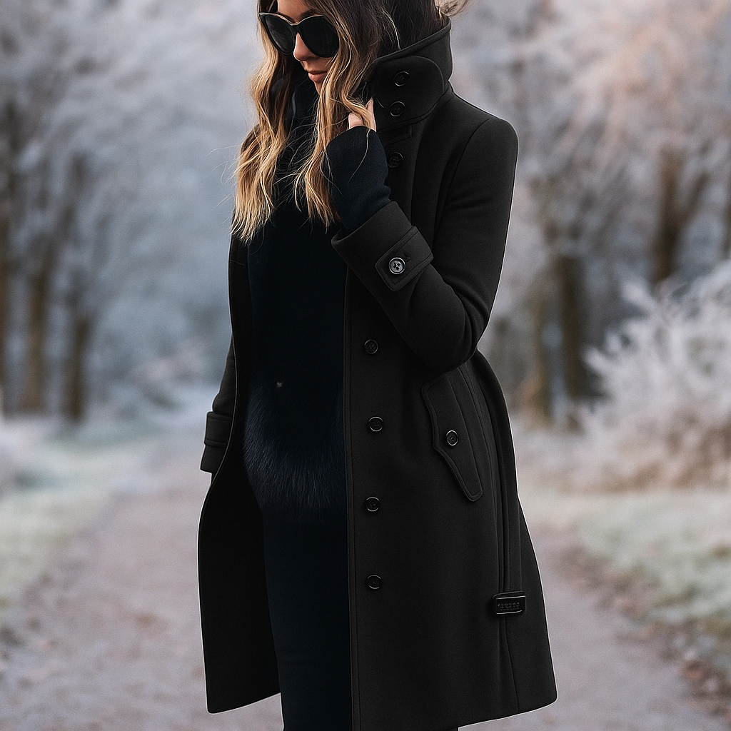 Abrigo elegante de doble botonadura con cuello alto - Samira