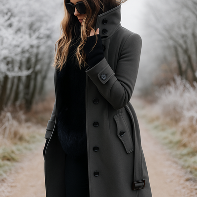 Abrigo elegante de doble botonadura con cuello alto - Samira