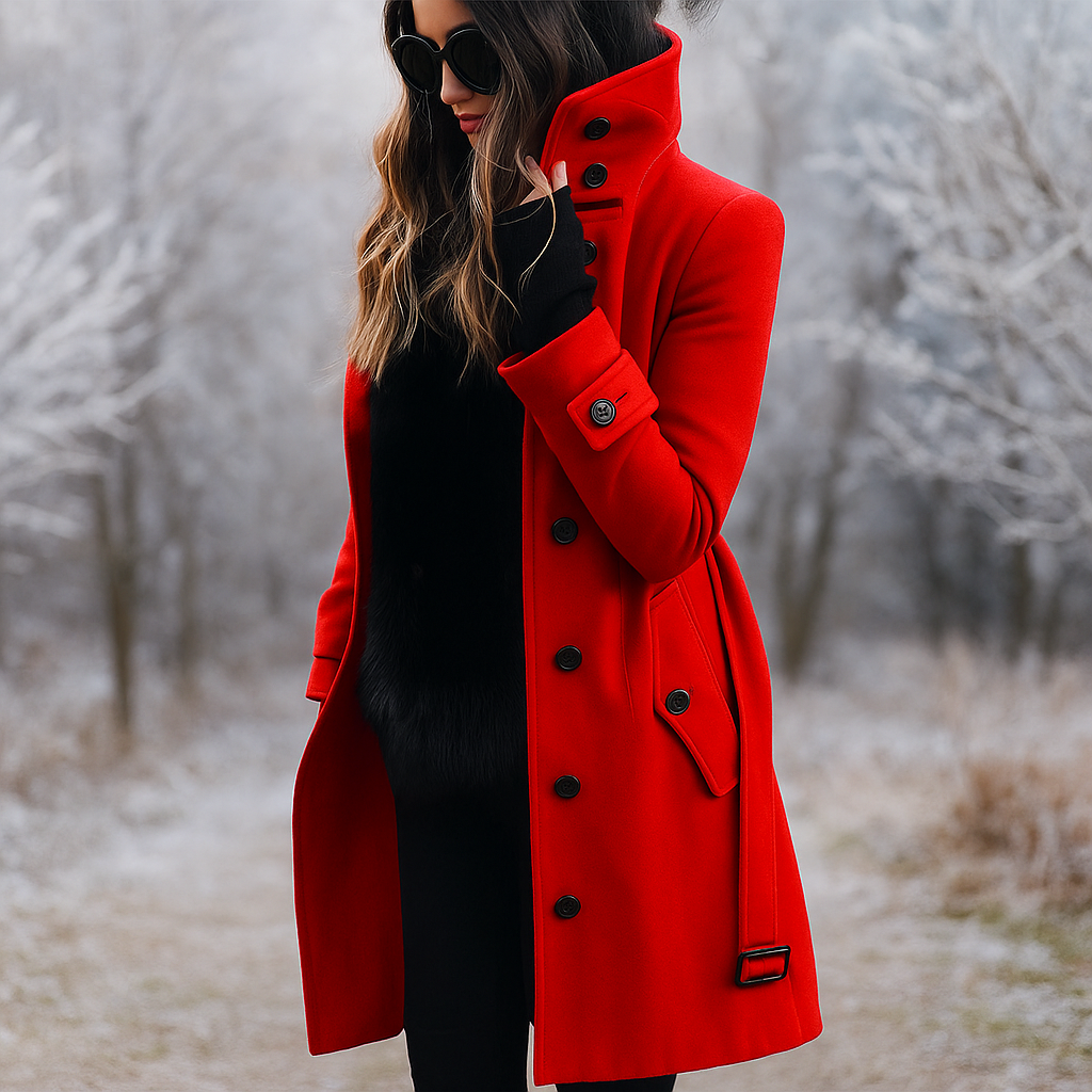 Abrigo elegante de doble botonadura con cuello alto - Samira