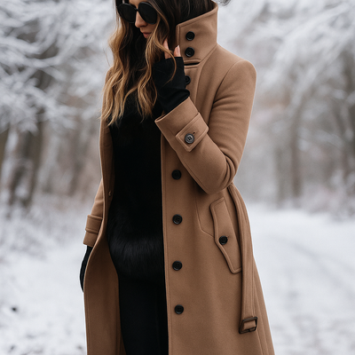 Abrigo elegante de doble botonadura con cuello alto - Samira