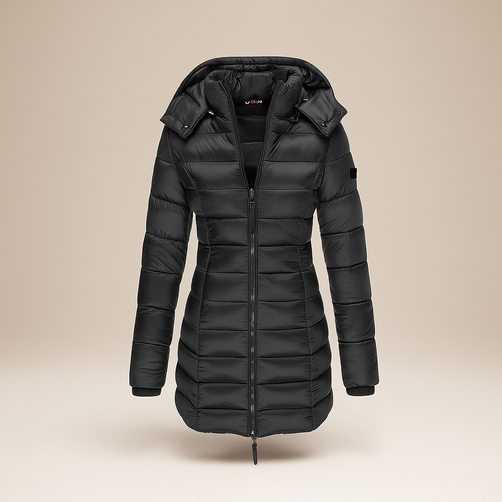 Abrigo acolchado largo con capucha desmontable - Mara