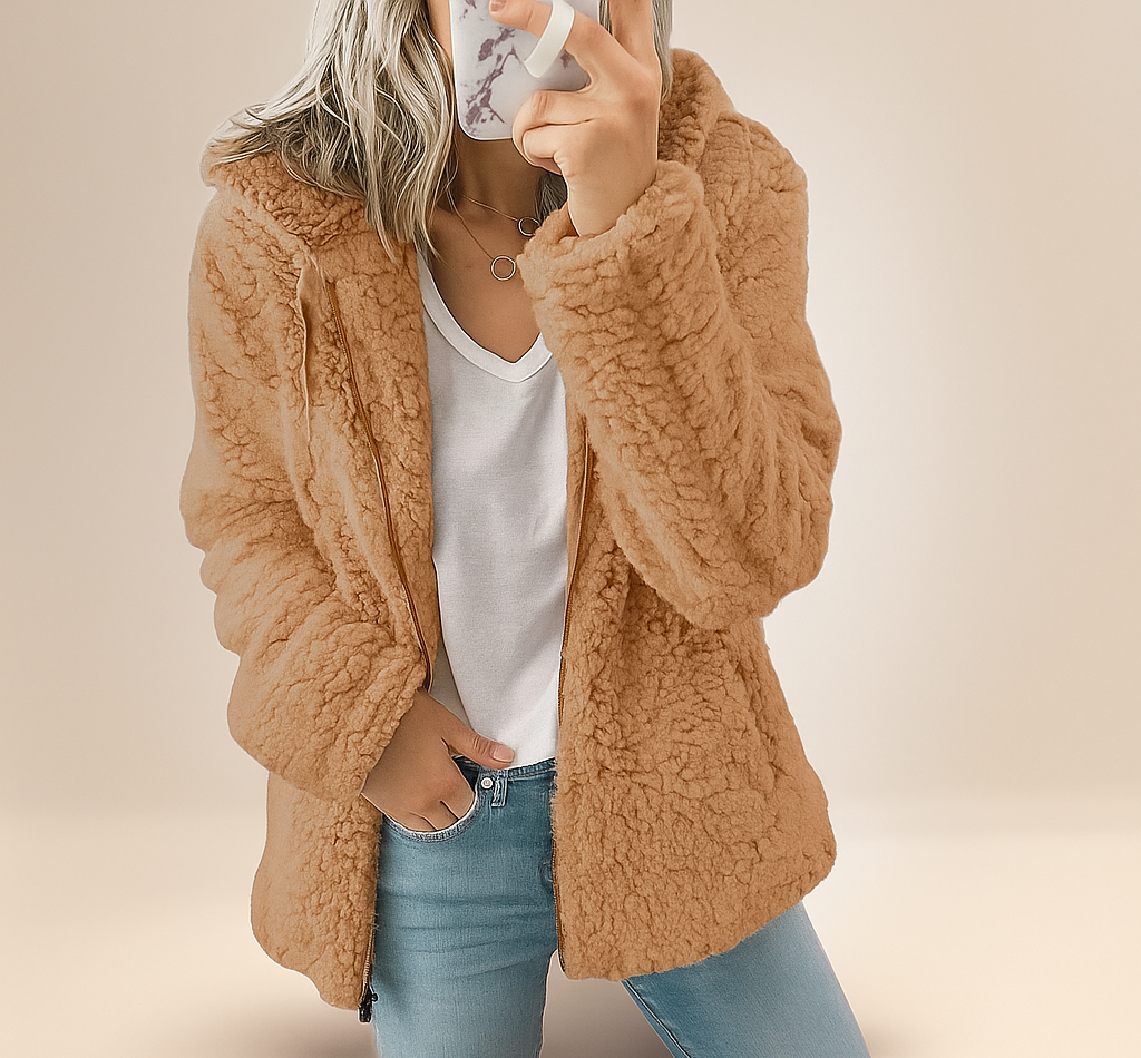 Chaqueta de borrego para mujer con capucha - Mar