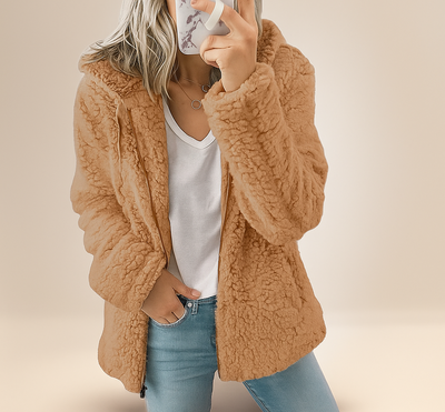 Chaqueta de borrego para mujer con capucha - Mar