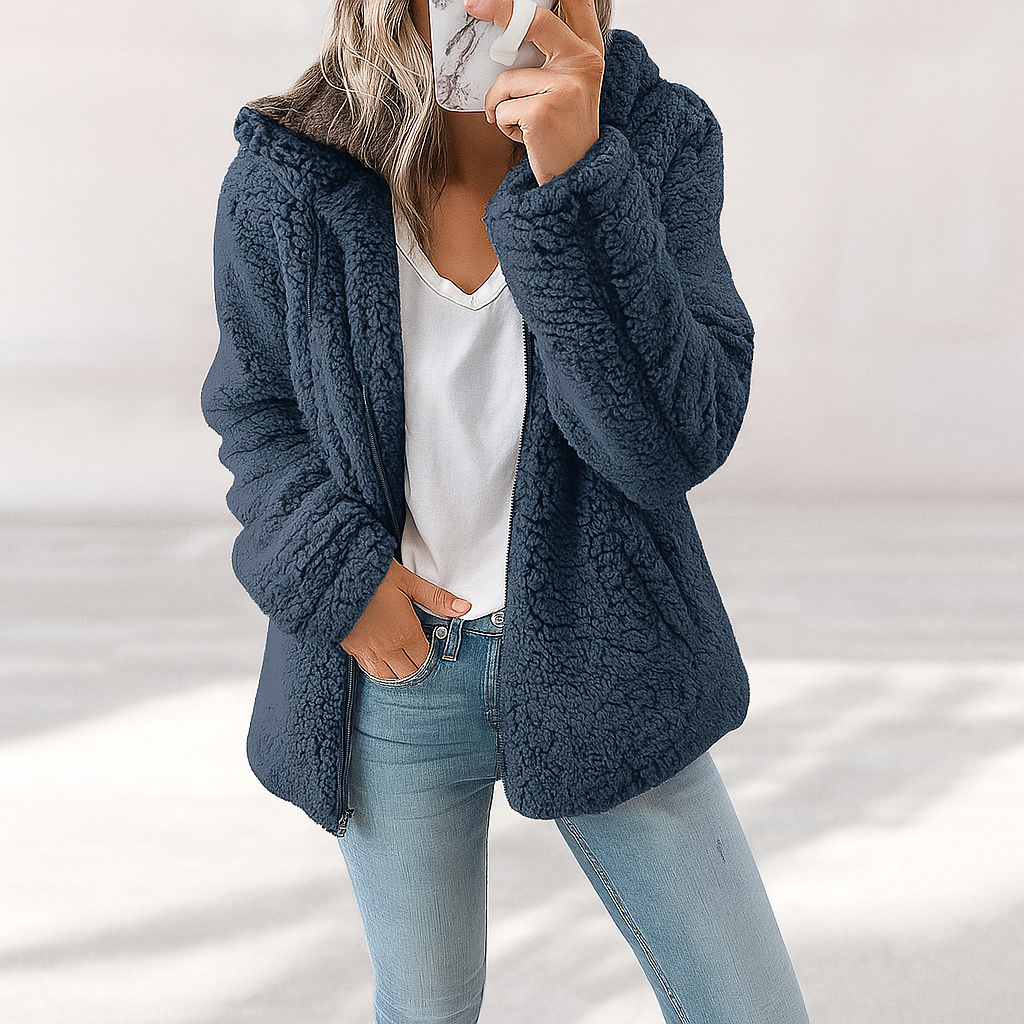 Chaqueta de borrego para mujer con capucha - Mar