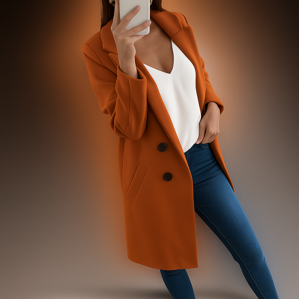 Abrigo elegante mujer de estilo moderno con solapas - Irina