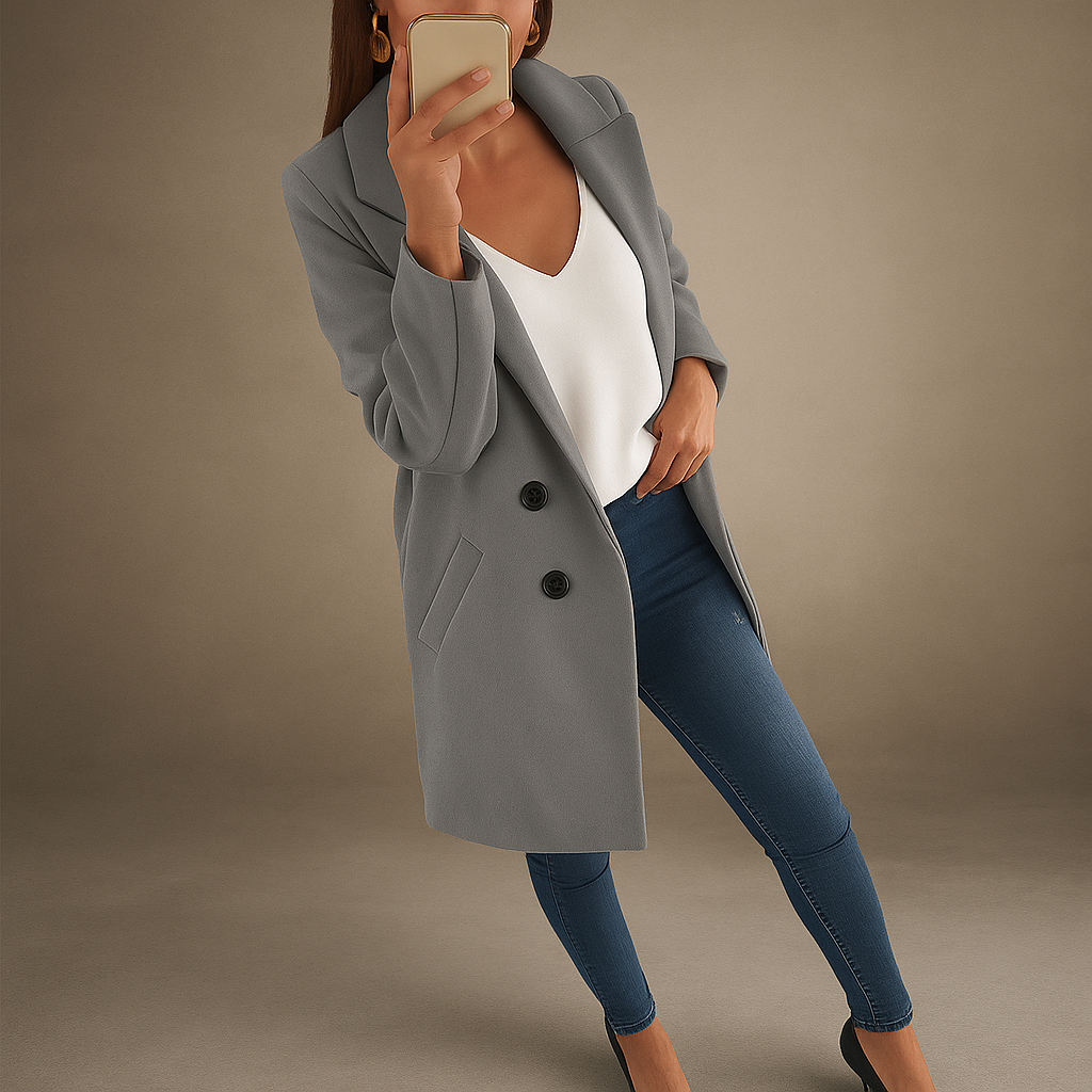 Abrigo elegante mujer de estilo moderno con solapas - Irina