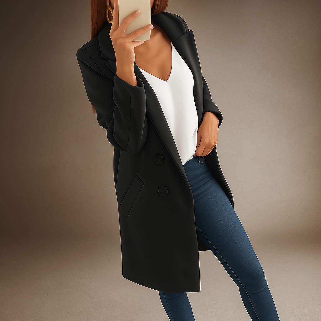 Abrigo elegante mujer de estilo moderno con solapas - Irina