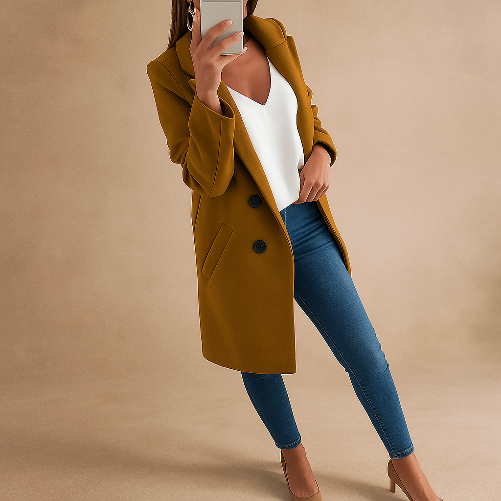 Abrigo elegante mujer de estilo moderno con solapas - Irina