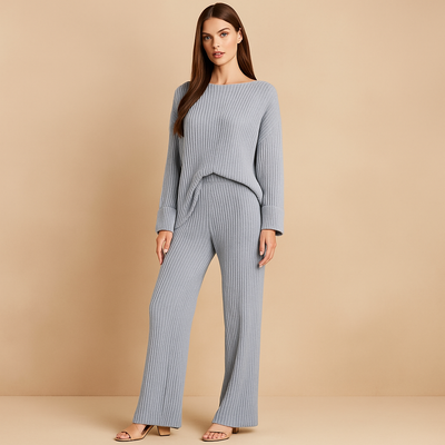 Conjunto mujer punto canale sueter y pantalon ancho - Seforah