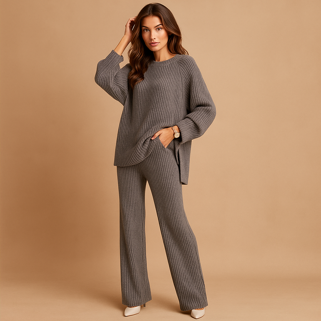 Conjunto mujer punto canale sueter y pantalon ancho - Seforah