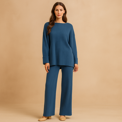 Conjunto mujer punto canale sueter y pantalon ancho - Seforah