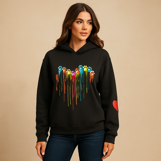 Sudadera mujer capucha estampado huellas corazon multicolor - Laura