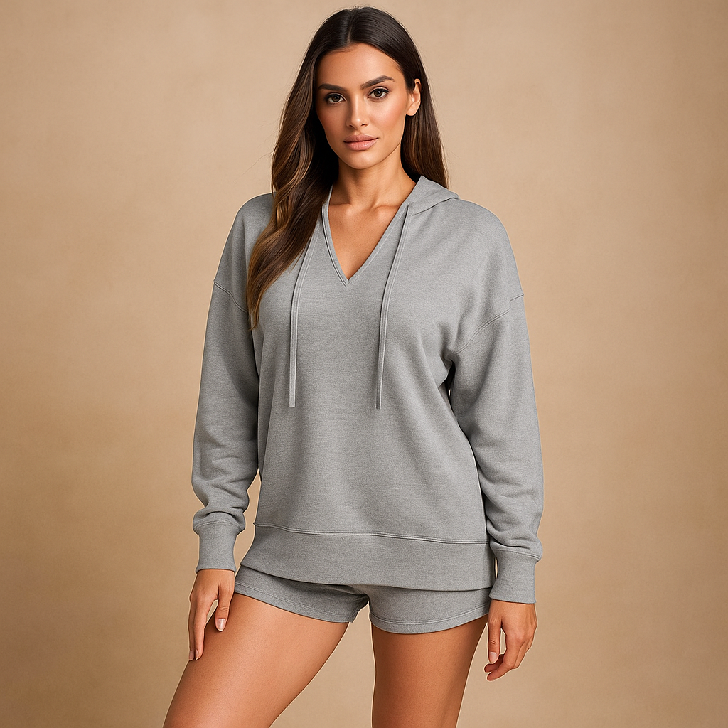 Conjunto mujer sudadera con capucha y shorts - Livia