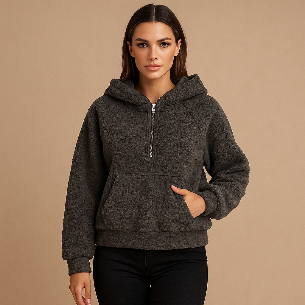 Sudadera polar con capucha mujer cremallera media - Elira