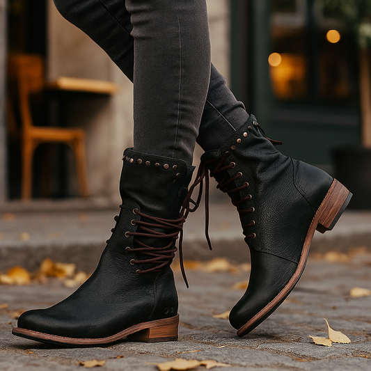 Botas mujer media caña cuero cordones - Julieta