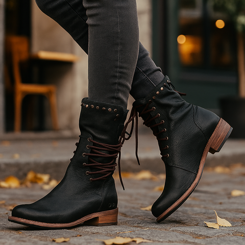 Botas mujer media caña cuero cordones - Julieta