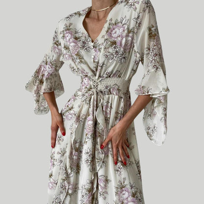 Norian - Vestido midi floral con escote en V