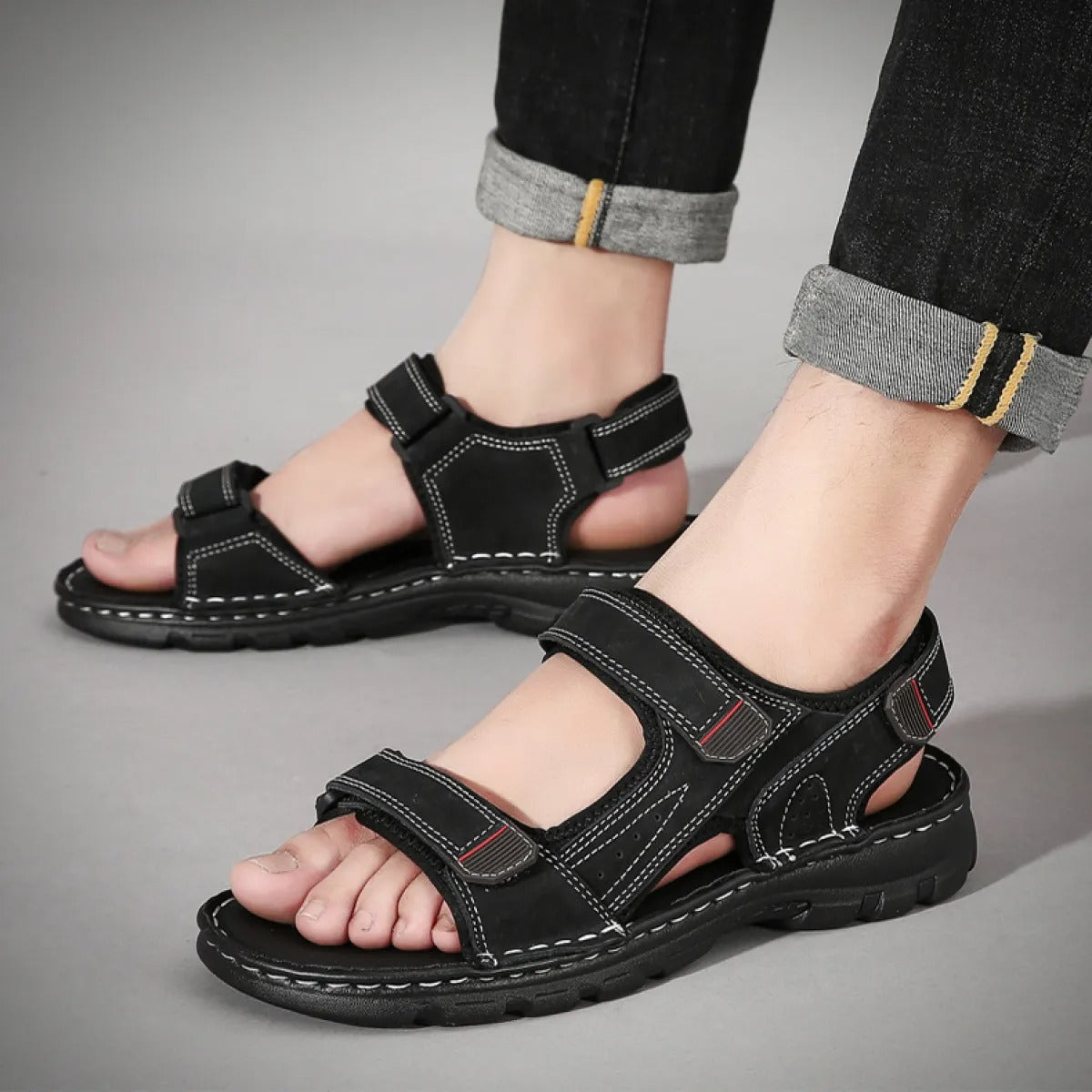 Sandalias casuales hombre tiras ajustables negras - Hanoi