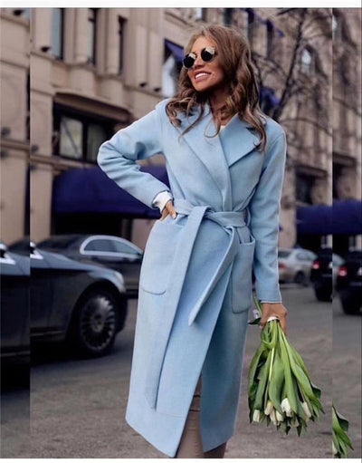 Serena - Abrigo de lana para mujer con solapas y cinturón de anudar