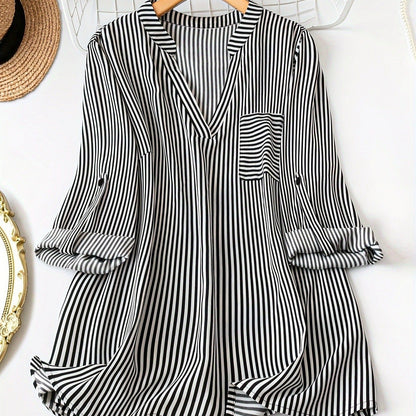 Blusa para mujer de rayas verticales corte fluido manga enrollable - Eloisa