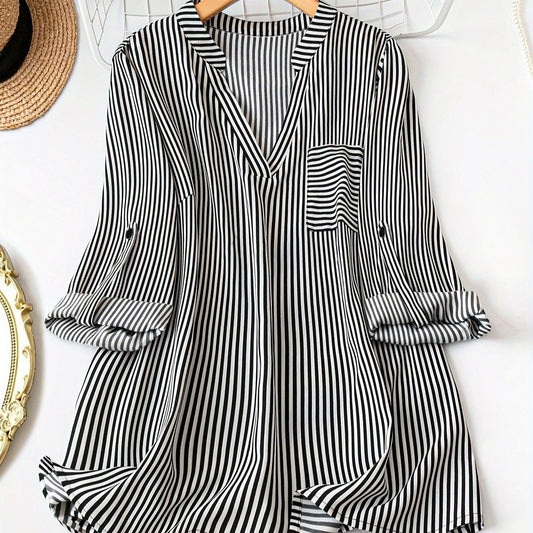 Blusa para mujer de rayas verticales corte fluido manga enrollable - Eloisa